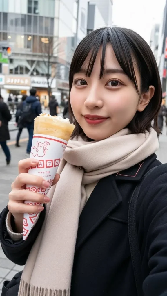 Japanese girl Chisato posing in Shinjuku night street, wearing a coat, high resolution AI art